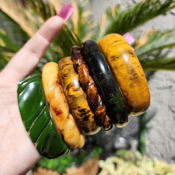 Vtg TESTED Butterscotch Bakelite Bangle Yellow Brown Marble End of Day Bracelet - Picture 17 of 17